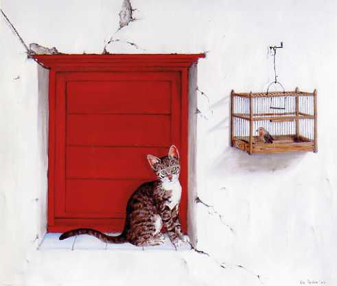 Gato en la ventana Oil Canvas Landscaping