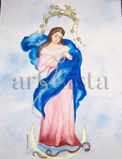 Virgen Desatadora de Nudos Acuarela Papel Figura