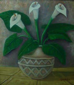 Tres Alcatraces II Oil Canvas Floral Painting