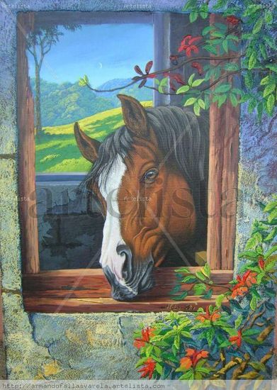 Corcel en la ventana Acrylic Canvas Animals