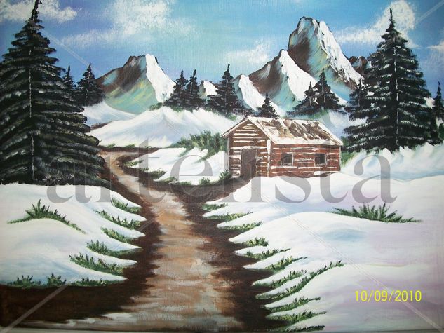 Cabaña  en la montaña Acrylic Canvas Landscaping