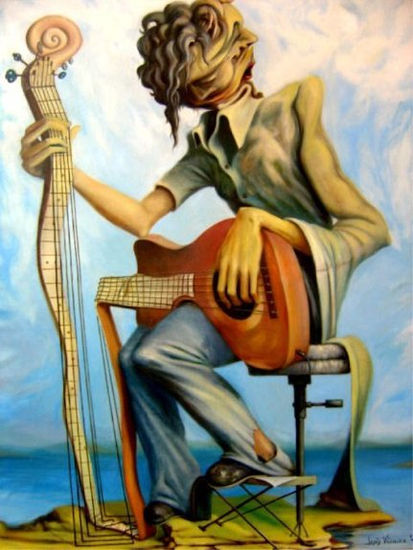 Guitarra y guitarrista Oil Canvas Others