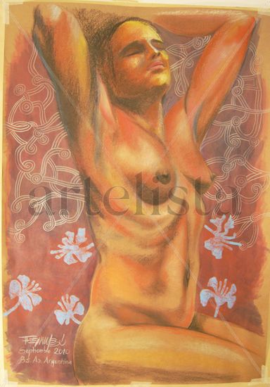 Desnudo y Flores Técnica Mixta