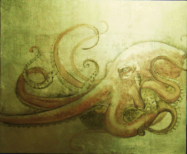 Capitán Octopus Óleo Tabla Animales