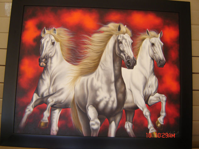 tres caballos blancos # 3 Oil Canvas Animals