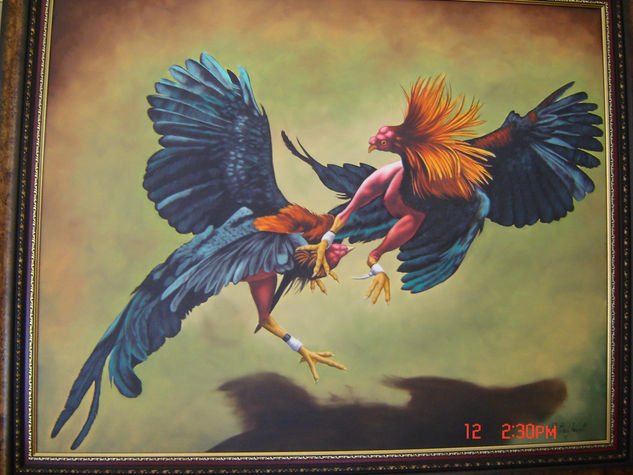 peleas de gallo 1 Oil Canvas Animals