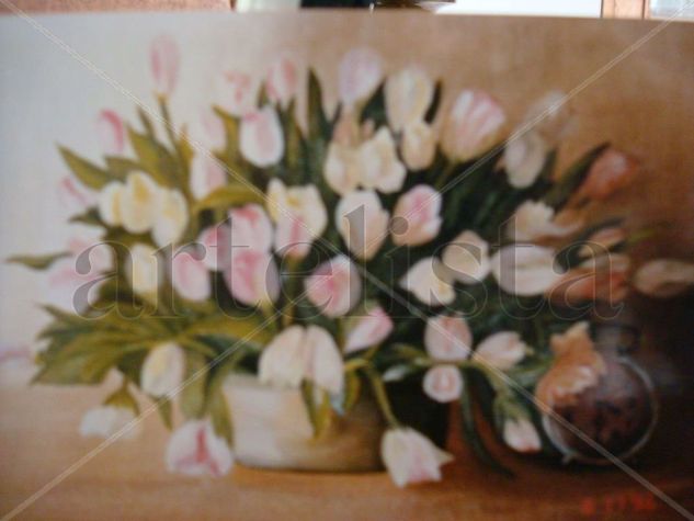 Rosas y Reloj Oil Canvas Landscaping