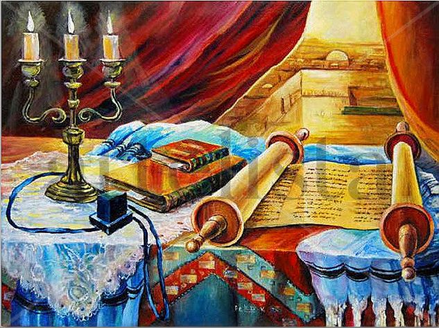 Still Life with a Torah scroll. Óleo Lienzo Desnudos