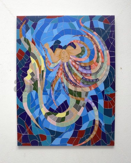 Mosaico Sirena Acrylic Canvas Marine Painting