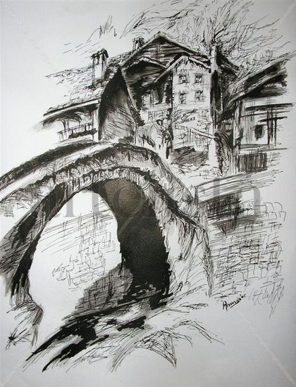 Puente viejo Ink Paper Landscaping