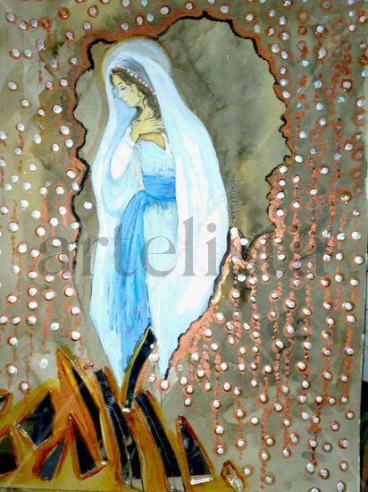 Virgen de Lourdes Media Mixta Papel Figura