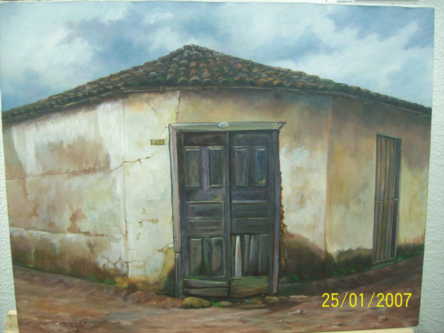 casa de pueblo rural Oil Canvas Landscaping