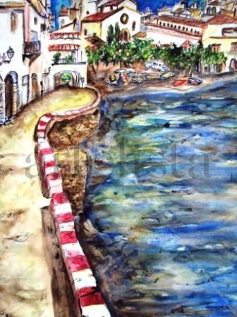 CADAQUES Watercolour Canvas Marine Painting