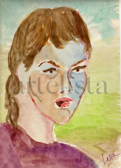 CLAUDIA IN BLUE Watercolour Canvas Portrait