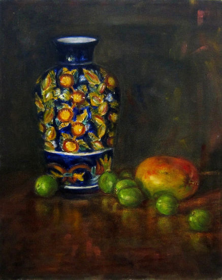 Talavera Mexicana con mango y limones Oil Canvas Still Life Paintings