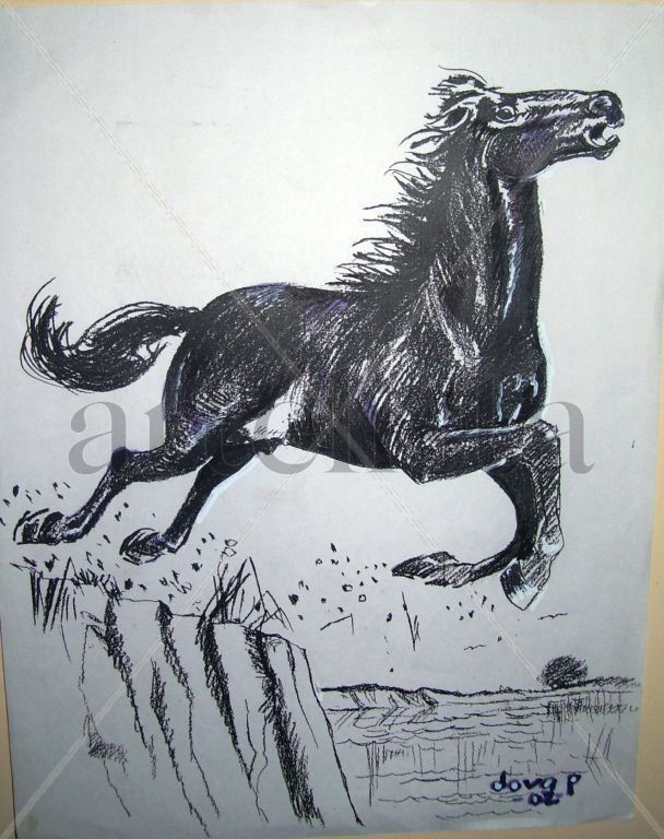 " SALTO A LA LEYENDA" (BOCETO AL LAPIZ PARA OBRA AL OLEO)