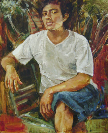 Polera blanca Oil Canvas Portrait