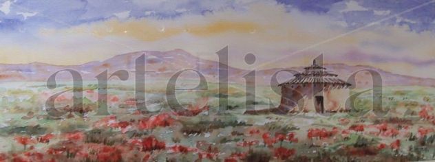 Palomar y campo de amapolas