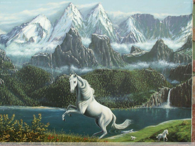 Los Caballos de las Nieves Óleo Lienzo Paisaje