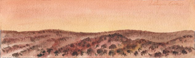 Encinas en los montes que rodean mi pueblo, (Oaks in the mountains that surround my people) Acuarela Papel Paisaje