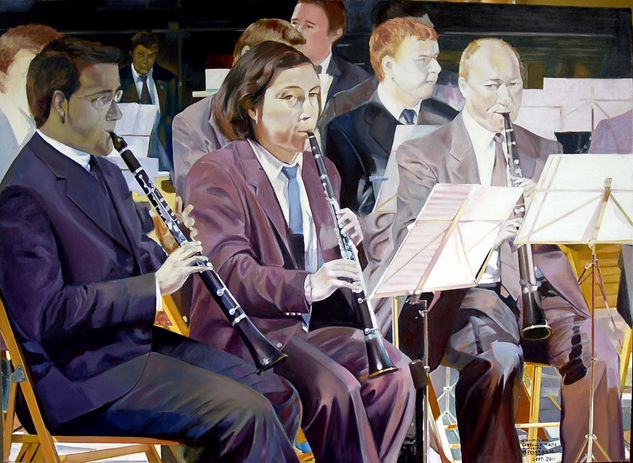 Banda Música en Cambre Oil Canvas Figure Painting