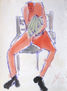 Hombre sentado con un cojín entre los brazos, (Man sitting with a pillow between the arms)