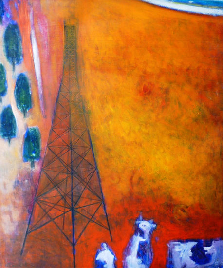 " Torre sobre campo naranja; el establo "   1.20 x 1.00 cm.  óleo/tela Oil Canvas Landscaping