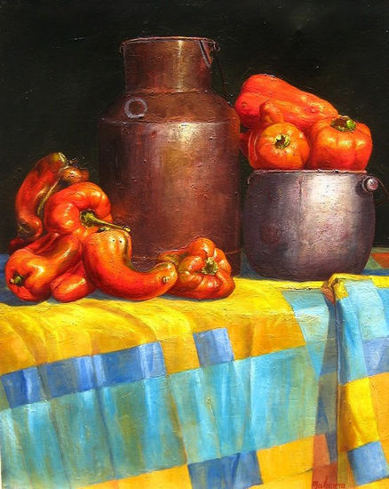 Bodegón con pimentones Oil Canvas Still Life Paintings