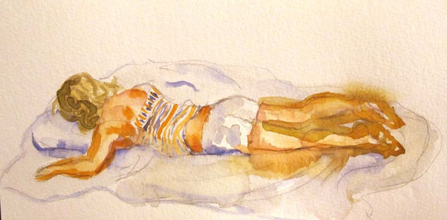 Ingrid haciendo ver que duerme Watercolour Paper Figure Painting