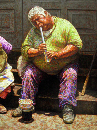 Músicos Ambulantes (Detalle) Óleo Lienzo Retrato