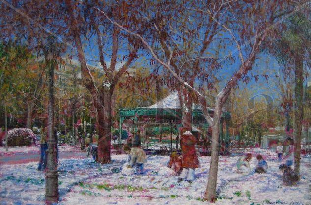 Fuente Agria nevada en Puertollano Oil Canvas Landscaping