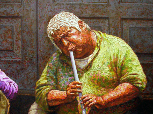 Músicos Ambulantes (Detalle) Óleo Lienzo Retrato