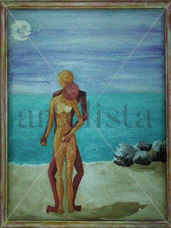 Besitos en el cuello Acrylic Canvas Figure Painting