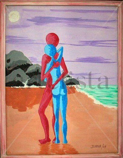 Amor en la playa Acrylic Canvas Marine Painting