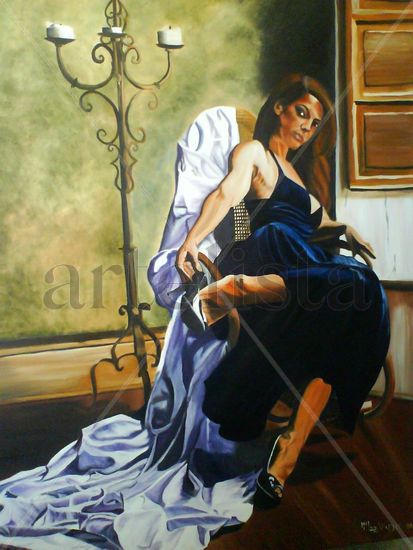 ESPERANDOTE PARA MI FIESTA Oil Canvas Figure Painting