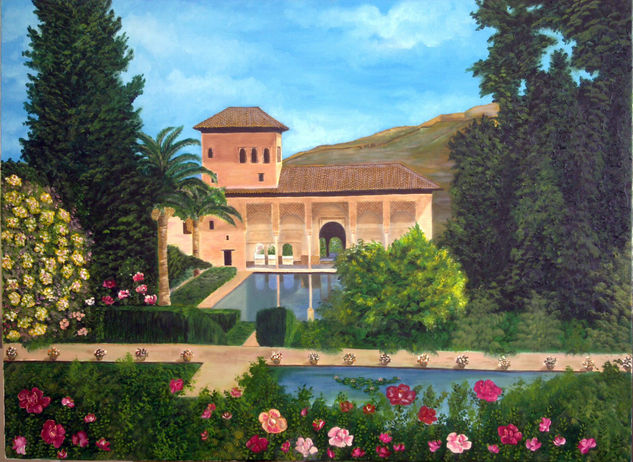 Jardines del Partal (Alhambra) Óleo Lienzo Paisaje