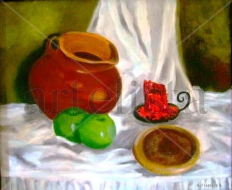 BODEGÓN VASIJA, MANZANAS YVELA Oil Canvas Still Life Paintings