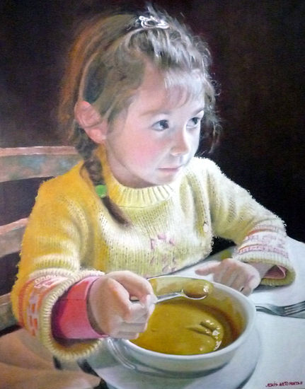 Niña comiendo. Oil Canvas Portrait