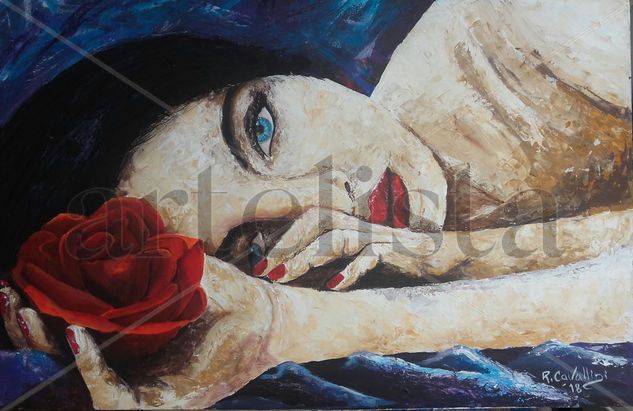 LA DAMA DE LA ROSA Acrylic Canvas Figure Painting