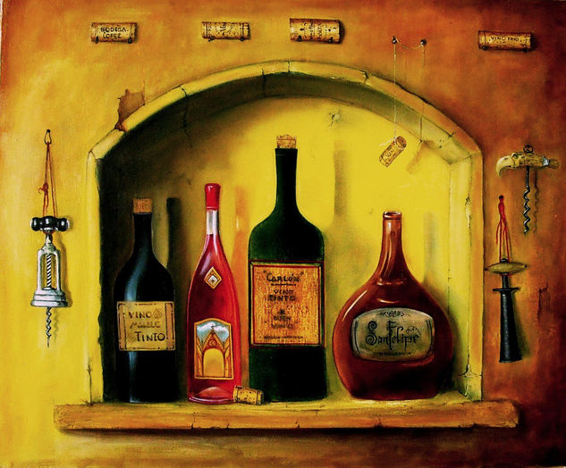 NICHO 3º-EL BUEN Y NOBLE VINO . Oil Canvas Still Life Paintings