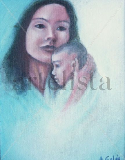 maternidad Oil Panel Figure Painting