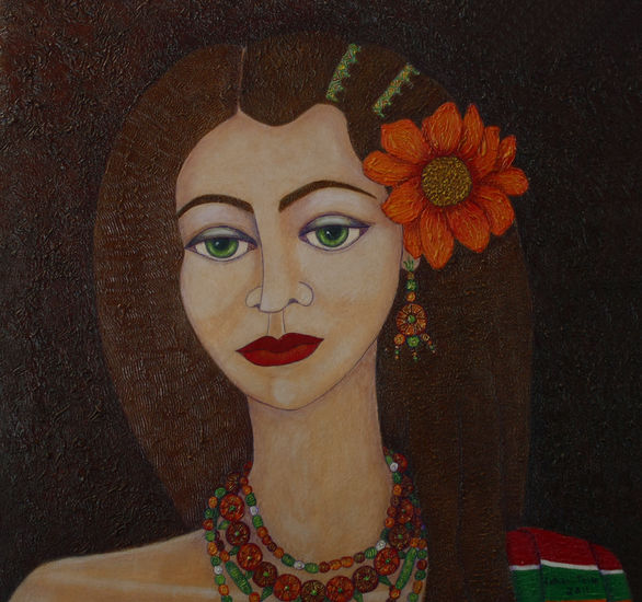 Gitana de ojos verdes Acrílico Lienzo Retrato