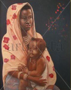 Marsabit y su hijo Oil Canvas Portrait