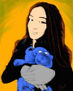 "niña con peluche azul"