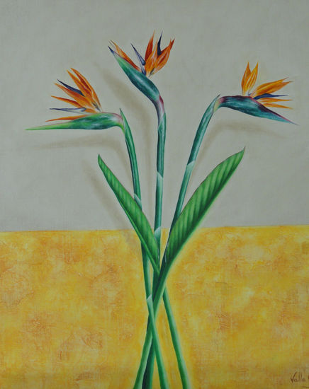 Aves del Paraiso Oil Panel Floral Painting