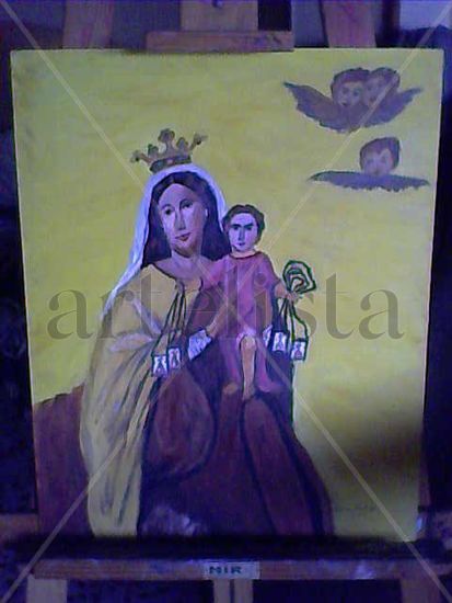 Virgen del Carmen Oil Panel Figure Painting