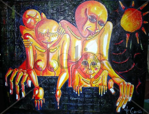 La familia Mixed media Canvas Figure Painting