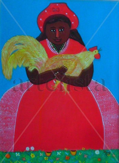 morena y el gallo Oil Canvas Figure Painting