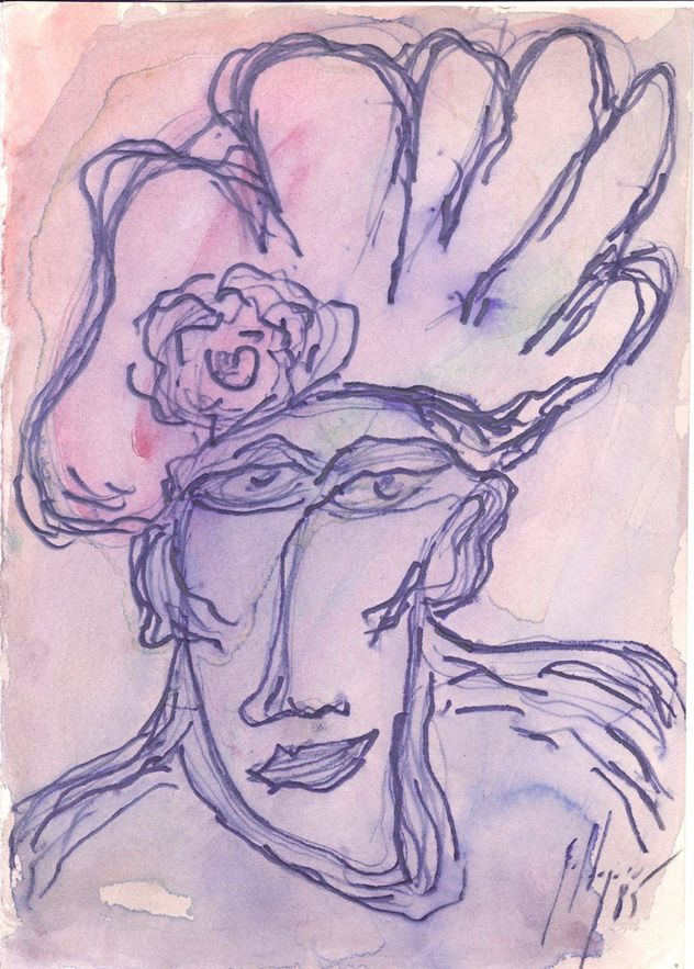 Retrato de mujer con flor en el pelo, (Portrait of woman with flower in her hair)