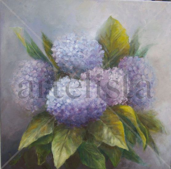 Ramillete de Hortensias Óleo Lienzo Floral